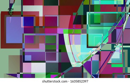 Abstract vector wallpaper. Large vibrant colored overlapping squares. Retro TV test glitch effect digital art. Pixel uneven geometric pattern. Big data cyberspace computer filtered texture.