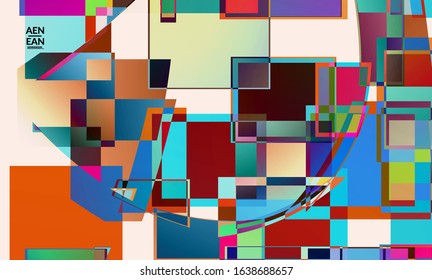 Abstract vector wallpaper. Large vibrant colored overlapping squares. Retro TV test glitch effect digital art. Pixel uneven geometric pattern. Big data cyberspace computer filtered texture.