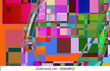Abstract vector wallpaper. Large vibrant colored overlapping squares. Retro TV test glitch effect digital art. Pixel uneven geometric pattern. Big data cyberspace computer filtered texture.