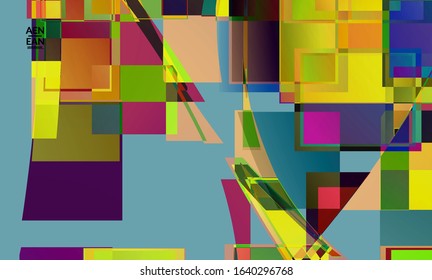 Abstract vector wallpaper. Large vibrant colored overlapping squares. Retro TV test glitch effect digital art. Pixel uneven geometric pattern. Big data cyberspace computer filtered texture.