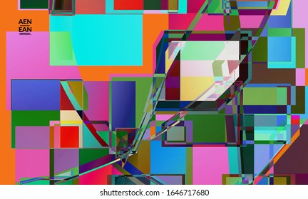 Abstract vector wallpaper. Large vibrant colored overlapping squares. Retro TV test glitch effect digital art. Pixel uneven geometric pattern. Big data cyberspace computer filtered texture.