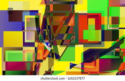 Papel tapiz vector abstracto. Grandes cuadros superpuestos de colores vibrantes. Prueba de TV retrospectiva efecto de arte digital. Patrón geométrico desigual de píxeles. La textura filtrada por la computadora del ciberespacio de grandes datos.