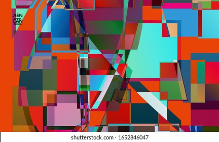 Abstract vector wallpaper. Large vibrant colored overlapping squares. Retro TV test glitch effect digital art. Pixel uneven geometric pattern. Big data cyberspace computer filtered texture.