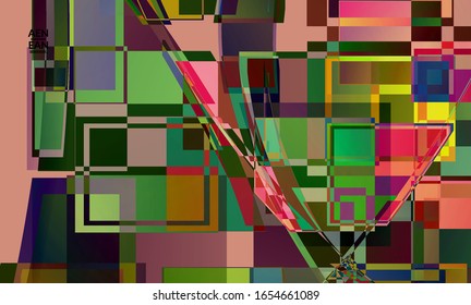 Papel tapiz vector abstracto. Grandes cuadros superpuestos de colores vibrantes. Prueba de TV retrospectiva efecto de arte digital. Patrón geométrico desigual de píxeles. La textura filtrada por la computadora del ciberespacio de grandes datos.