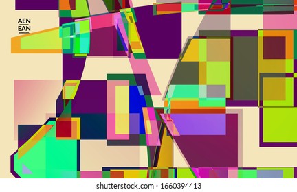 Papel tapiz vector abstracto. Grandes cuadros superpuestos de colores vibrantes. Prueba de TV retrospectiva efecto de arte digital. Patrón geométrico desigual de píxeles. La textura filtrada por la computadora del ciberespacio de grandes datos.
