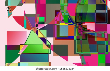 Abstract vector wallpaper. Large vibrant colored overlapping squares. Retro TV test glitch effect digital art. Pixel uneven geometric pattern. Big data cyberspace computer filtered texture.