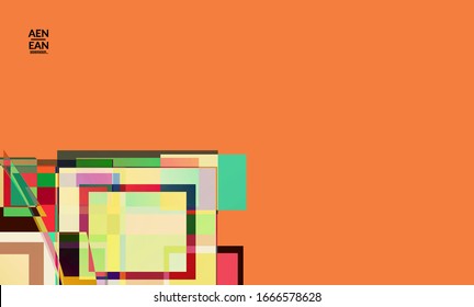 Abstract vector wallpaper. Large vibrant colored overlapping squares. Retro TV test glitch effect digital art. Pixel uneven geometric pattern. Big data cyberspace computer filtered texture.