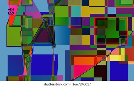 Abstract vector wallpaper. Large vibrant colored overlapping squares. Retro TV test glitch effect digital art. Pixel uneven geometric pattern. Big data cyberspace computer filtered texture.