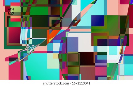 Abstrakte Vektorillustration-Tapete. Große, lebhafte, sich überlappende Quadrate. Retro TV Test glitch Effekt digitale Kunst. Pixel ungleichmäßige geometrische Muster. Big-Data-Cyberspace-Computer gefilterte Textur.