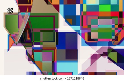 Abstract vector wallpaper. Large vibrant colored overlapping squares. Retro TV test glitch effect digital art. Pixel uneven geometric pattern. Big data cyberspace computer filtered texture.