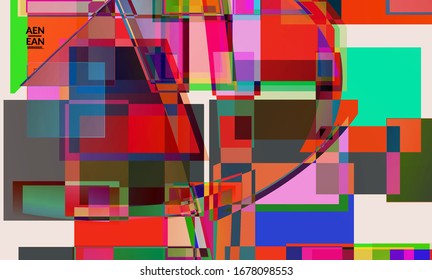 Abstract vector wallpaper. Large vibrant colored overlapping squares. Retro TV test glitch effect digital art. Pixel uneven geometric pattern. Big data cyberspace computer filtered texture.