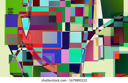 Abstract vector wallpaper. Large vibrant colored overlapping squares. Retro TV test glitch effect digital art. Pixel uneven geometric pattern. Big data cyberspace computer filtered texture.