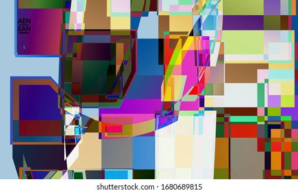 Papel tapiz vector abstracto. Grandes cuadros superpuestos de colores vibrantes. Prueba de TV retrospectiva efecto de arte digital. Patrón geométrico desigual de píxeles. La textura filtrada por la computadora del ciberespacio de grandes datos.