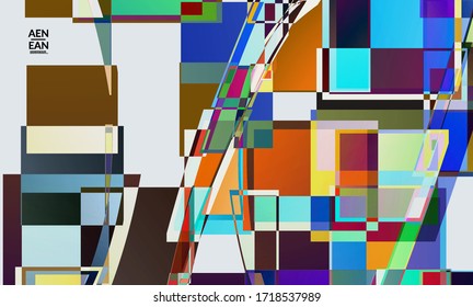 Abstract vector wallpaper. Large vibrant colored overlapping squares. Retro TV test glitch effect digital art. Pixel uneven geometric pattern. Big data cyberspace computer filtered texture.
