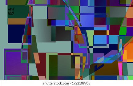 Papel tapiz vector abstracto. Grandes cuadros superpuestos de colores vibrantes. Prueba de TV retrospectiva efecto de arte digital. Patrón geométrico desigual de píxeles. La textura filtrada por la computadora del ciberespacio de grandes datos.