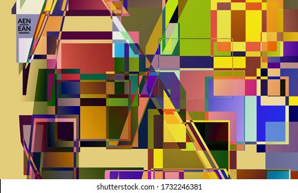 Abstract vector wallpaper. Large vibrant colored overlapping squares. Retro TV test glitch effect digital art. Pixel uneven geometric pattern. Big data cyberspace computer filtered texture.