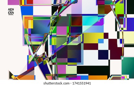 Abstract vector wallpaper. Large vibrant colored overlapping squares. Retro TV test glitch effect digital art. Pixel uneven geometric pattern. Big data cyberspace computer filtered texture.