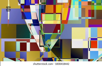 Abstract vector wallpaper. Large vibrant colored overlapping squares. Retro TV test glitch effect digital art. Pixel uneven geometric pattern. Big data cyberspace computer filtered texture.