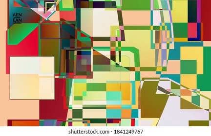 Abstract vector wallpaper. Large vibrant colored overlapping squares. Retro TV test glitch effect digital art. Pixel uneven geometric pattern. Big data cyberspace computer filtered texture.