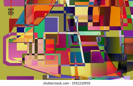 Abstract vector wallpaper. Large vibrant colored overlapping squares. Retro TV test glitch effect digital art. Pixel uneven geometric pattern. Big data cyberspace computer filtered texture.