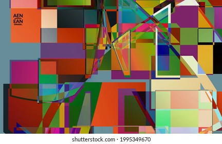 Abstract vector wallpaper. Large vibrant colored overlapping squares. Retro TV test glitch effect digital art. Pixel uneven geometric pattern. Big data cyberspace computer filtered texture.