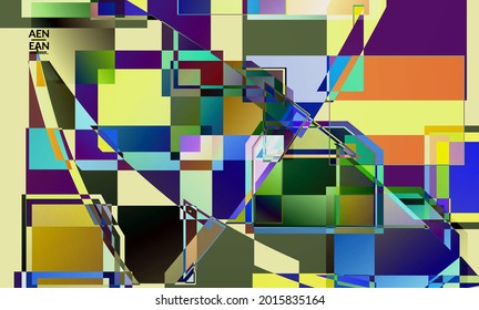 Abstract vector wallpaper. Large vibrant colored overlapping squares. Retro TV test glitch effect digital art. Pixel uneven geometric pattern. Big data cyberspace computer filtered texture.