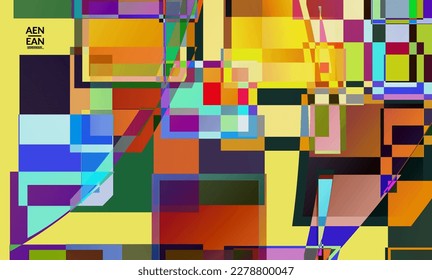 Abstract vector wallpaper. Large vibrant colored overlapping squares. Retro TV test glitch effect digital art. Pixel uneven geometric pattern. Big data cyberspace computer filtered texture.