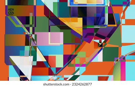 Abstract vector wallpaper. Large vibrant colored overlapping squares. Retro TV test glitch effect digital art. Pixel uneven geometric pattern. Big data cyberspace computer filtered texture.