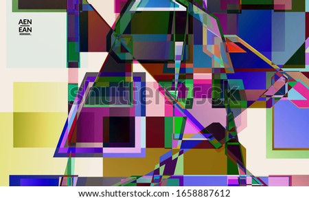 Abstract vector wallpaper. Large vibrant colored overlapping squares. Retro TV test glitch effect digital art. Pixel uneven geometric pattern. Big data cyberspace computer filtered texture.