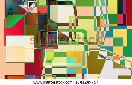 Abstract vector wallpaper. Large vibrant colored overlapping squares. Retro TV test glitch effect digital art. Pixel uneven geometric pattern. Big data cyberspace computer filtered texture.