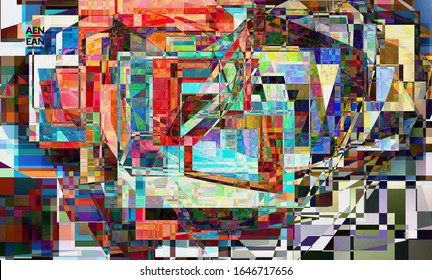 Abstract vector wallpaper. Small broken pixel distortion glitch art. Matrix geometric pattern. Vibrant colorful digital texture. Computer marketing sale background template.