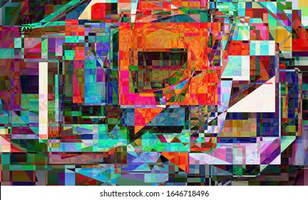 Abstract vector wallpaper. Small broken pixel distortion glitch art. Matrix geometric pattern. Vibrant colorful digital texture. Computer marketing sale background template.