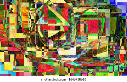 Abstract vector wallpaper. Small broken pixel distortion glitch art. Matrix geometric pattern. Vibrant colorful digital texture. Computer marketing sale background template.