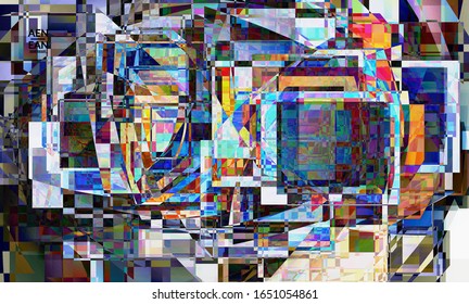 Papel tapiz vector abstracto. Pequeño desorden de distorsión de píxeles rotos. Patrón geométrico de matriz. Vibrante textura digital colorida. Plantilla de fondo de ventas de marketing por ordenador.