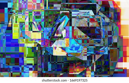 Abstract vector wallpaper. Small broken pixel distortion glitch art. Matrix geometric pattern. Vibrant colorful digital texture. Computer marketing sale background template.