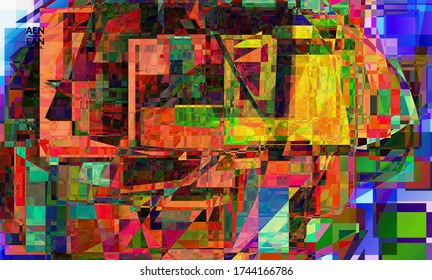 Abstract vector wallpaper. Small broken pixel distortion glitch art. Matrix geometric pattern. Vibrant colorful digital texture. Computer marketing sale background template.