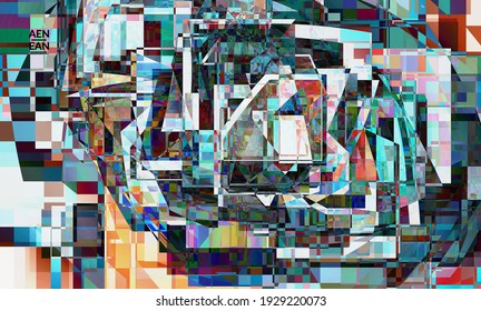 Abstract vector wallpaper. Small broken pixel distortion glitch art. Matrix geometric pattern. Vibrant colorful digital texture. Computer marketing sale background template.