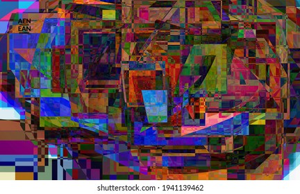 Abstract vector wallpaper. Small broken pixel distortion glitch art. Matrix geometric pattern. Vibrant colorful digital texture. Computer marketing sale background template.