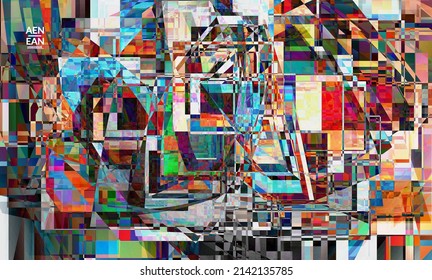 Papel de pantalla abstracto. Pequeño arte de desenfoque de distorsión de píxeles rotos. Patrón geométrico de matriz. Vibrante textura digital colorida. Plantilla de fondo de ventas de marketing por computadora.