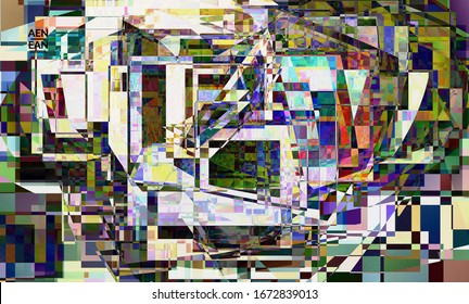 Abstract vector wallpaper. Small vibrant colored overlapping squares. Retro TV test glitch effect digital art. Pixel uneven geometric pattern.Web data cyberspace computer filtered texture.
