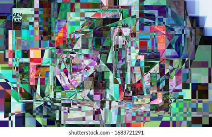 Abstract vector wallpaper. Small vibrant colored overlapping squares. Retro TV test glitch effect digital art. Pixel uneven geometric pattern.Web data cyberspace computer filtered texture.