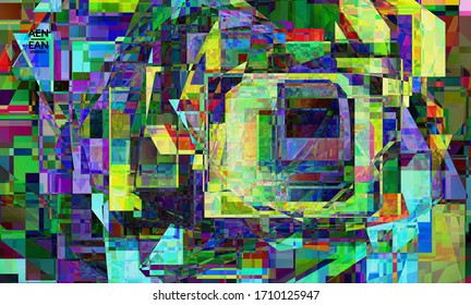  Papel tapiz vector abstracto. Pequeños cuadrados superpuestos de colores vibrantes. Prueba de TV retro fallo efecto arte digital Pixel patrón geométrico desigual.Datos web de la textura filtrada por computadora del ciberespacio.