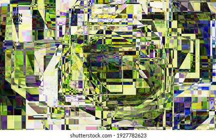 Abstract vector wallpaper. Small vibrant colored overlapping squares. Retro TV test glitch effect digital art. Pixel uneven geometric pattern.Web data cyberspace computer filtered texture.