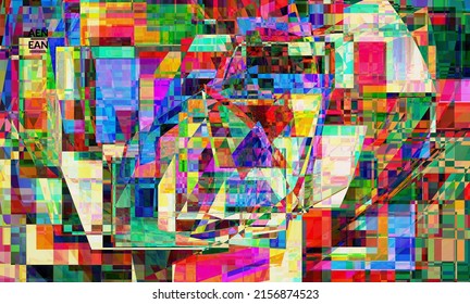 Abstract vector wallpaper. Small vibrant colored overlapping squares. Retro TV test glitch effect digital art. Pixel uneven geometric pattern.Web data cyberspace computer filtered texture.