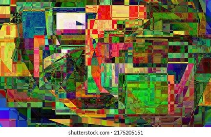 Abstract vector wallpaper. Small vibrant colored overlapping squares. Retro TV test glitch effect digital art. Pixel uneven geometric pattern.Web data cyberspace computer filtered texture.