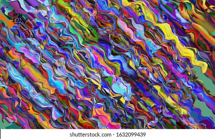 Abstract vector wallpaper. Watercolor texture vibrant colored background. Visual computer filtered gradient wavy diagonal lines. Dynamic paint flow marble texture pattern. Psychedelic art poster.