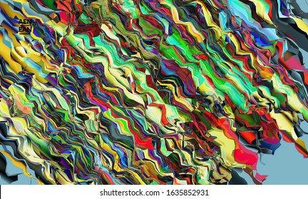 Abstract vector wallpaper. Watercolor texture vibrant colored background. Visual computer filtered gradient wavy diagonal lines. Dynamic paint flow marble texture pattern. Psychedelic art poster.