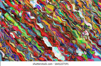 Abstract vector wallpaper. Watercolor texture vibrant colored background. Visual computer filtered gradient wavy diagonal lines. Dynamic paint flow marble texture pattern. Psychedelic art poster.
