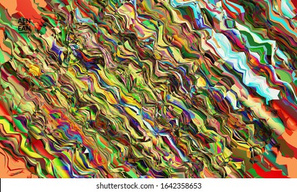 Abstract vector wallpaper. Watercolor texture vibrant colored background. Visual computer filtered gradient wavy diagonal lines. Dynamic paint flow marble texture pattern. Psychedelic art poster.