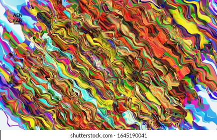 Abstrakte Vektorillustration-Tapete. Aquarellfarbene Textur, lebhafter Hintergrund. Visuell computergefilterte gradientenschwere Diagonallinien. Dynamisches Muster aus Marmor mit Farbfluss. Psychedelisches Kunstposter.